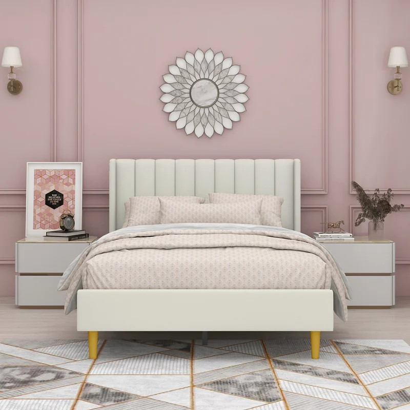Eriksay Low Profile Upholstered Platform Bed With Wingback Headboard | Wayfair North America