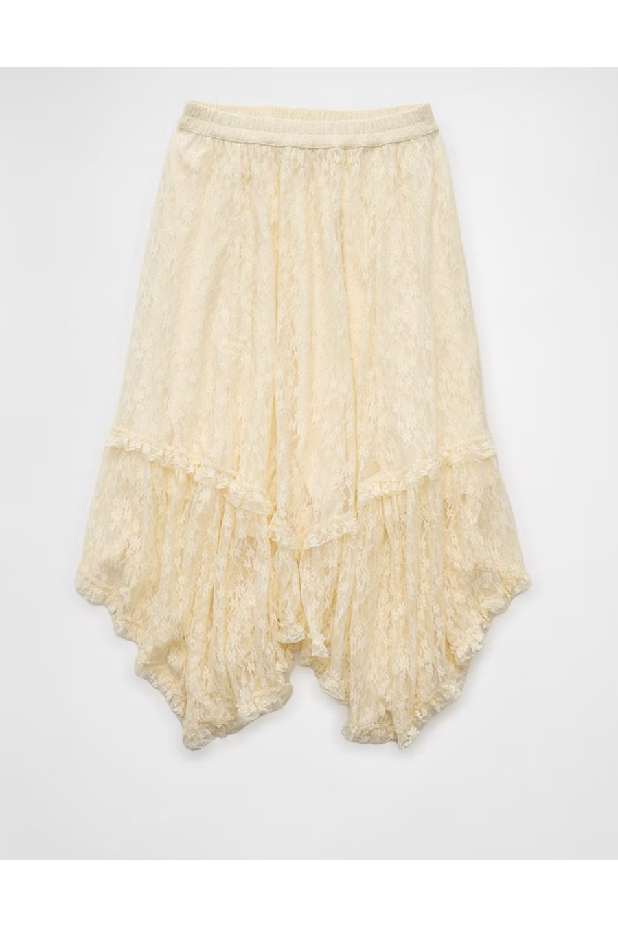 AE Lace Handkerchief Hem Maxi Skirt Women's Cream L | American Eagle Outfitters (US & CA)