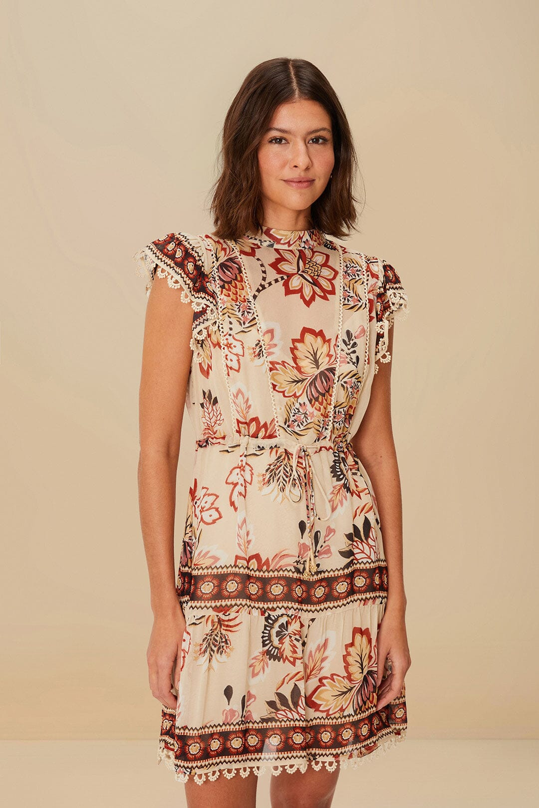 Sand Aura Floral Mini Dress | FarmRio (US)