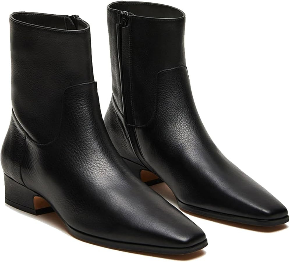 Women's Ankle Boots Square Toe Low Chunky Block Heel Booties Comfortable Short Boots Side Zipper ... | Amazon (US)