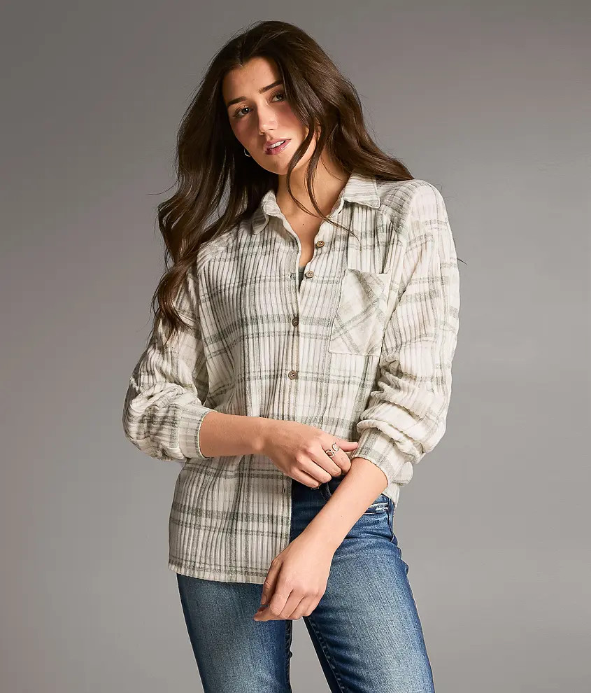 Brushed Plaid Knit Shirt | Buckle