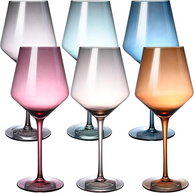 Colored Wine Glasses Set of 6, Long Stem Hand Blown Premium Crystal Red White Wine Glass, Great G... | Amazon (US)
