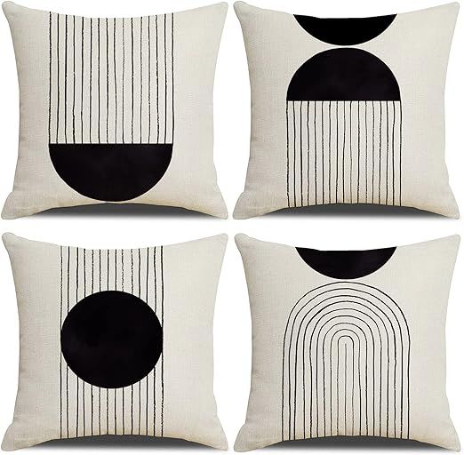 IcosaMro Boho Pillow Covers 18x18 Set of 4, Mid Century Modern Arch Sun Decor Cotton Linen Throw ... | Amazon (US)