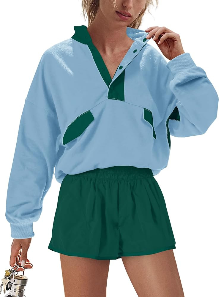 LAMISSCHE Work out Sets Gym for Women Sweatsuits 2 Piece Set Long Sleeve Top & Shorts Active Wear... | Amazon (US)