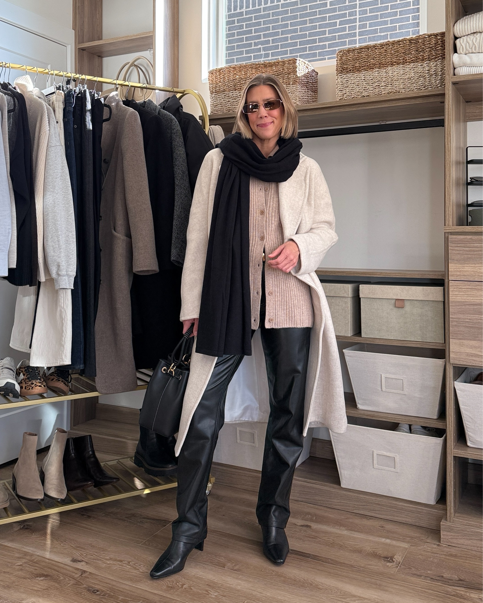 Wearing 26/regular leather pants, small cardigan, small coat, boots tts 

#LTKOver40 #LTKStyleTip #LTKSaleAlert