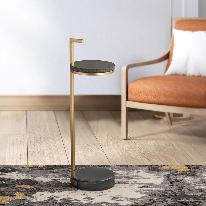 Contemporary Drink Table with Round Marble Top and Base with Gold Metal Stand, Black Marble and G... | Amazon (US)