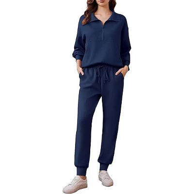 Pinspark 2 Piece Outfits for Women Long Sleeve Tracksuit Lounge Sets Half Zip Sweatshirt Sweatpants Matching Set-Navy-xs | Target
