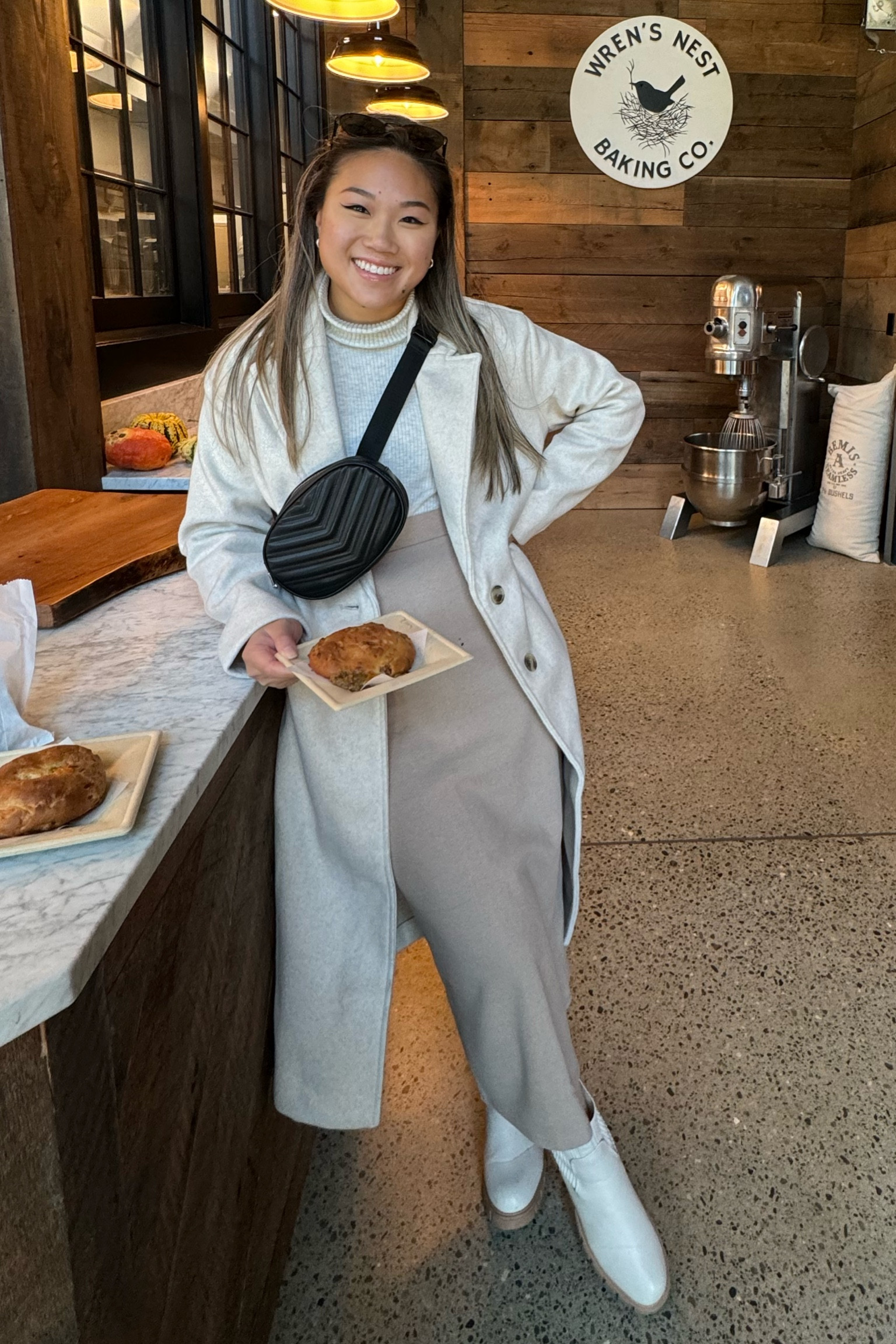 Fall layering with a turtle neck, high waisted skirt, oversized brush jacket and boots! 