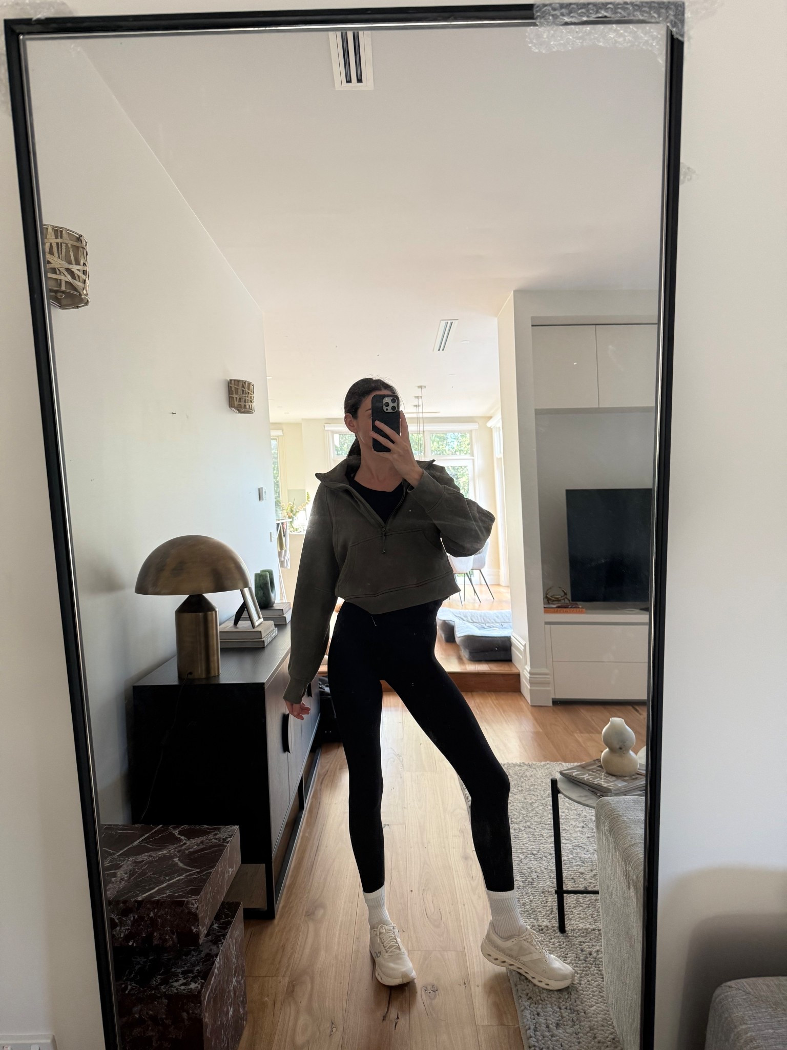 Morning workout made easier with my @lululemon favourites 

Khaki scuba jumper 
High rise black leggings 

#LTKaustralia #LTKfitness