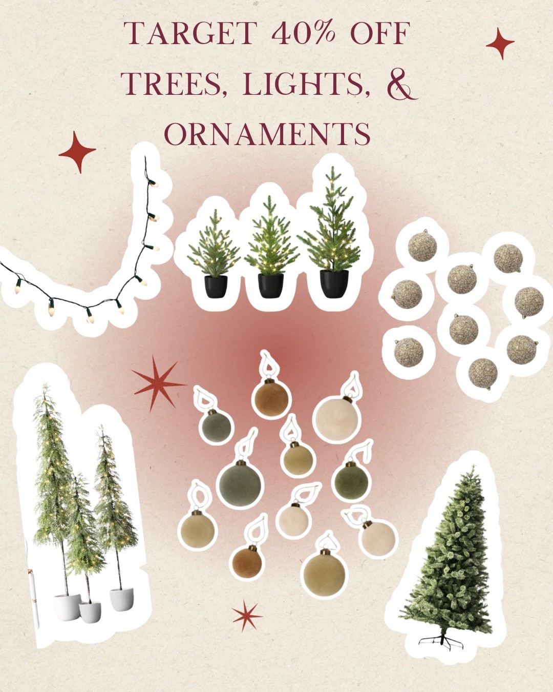 Target has 40% off Christmas trees, lights, ornaments and other decor!

#LTKHome #LTKSeasonal #LTKHoliday