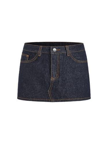 CIDER Women Mini Denim Skirt Low Waist Ultra Short Pocket Jean Skirts Dark Navy | Amazon (US)
