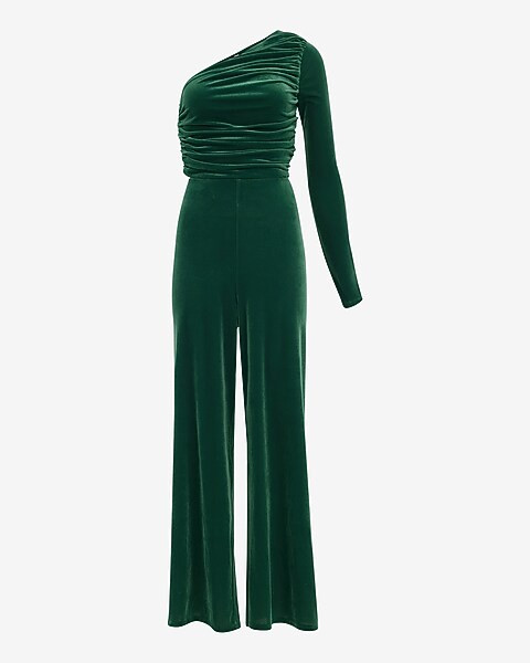 Velvet One Shoulder Ruched Cutout Jumpsuit | Express