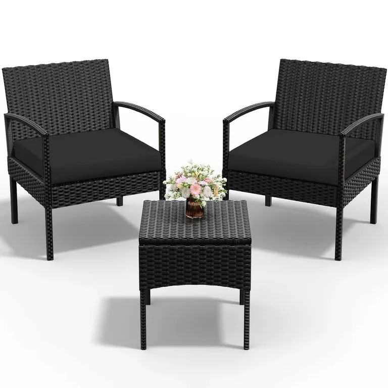 Tappio Outdoor Furniture 3 Piece Patio Bistro Furniture Set, Rattan Conversation Chairs Set with ... | Walmart (US)