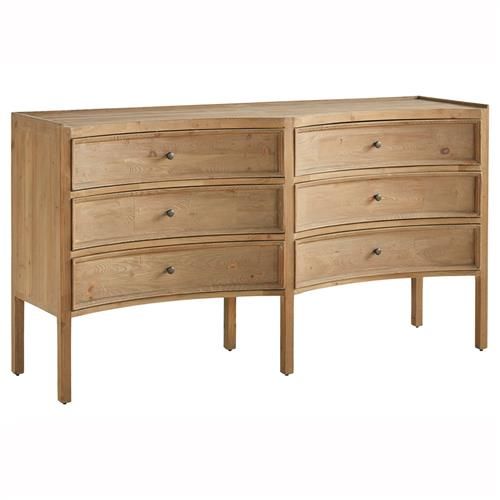 Kadence Rustic Brown Pine Wood Dovetail 6 Drawer Concave Double Dresser | Kathy Kuo Home