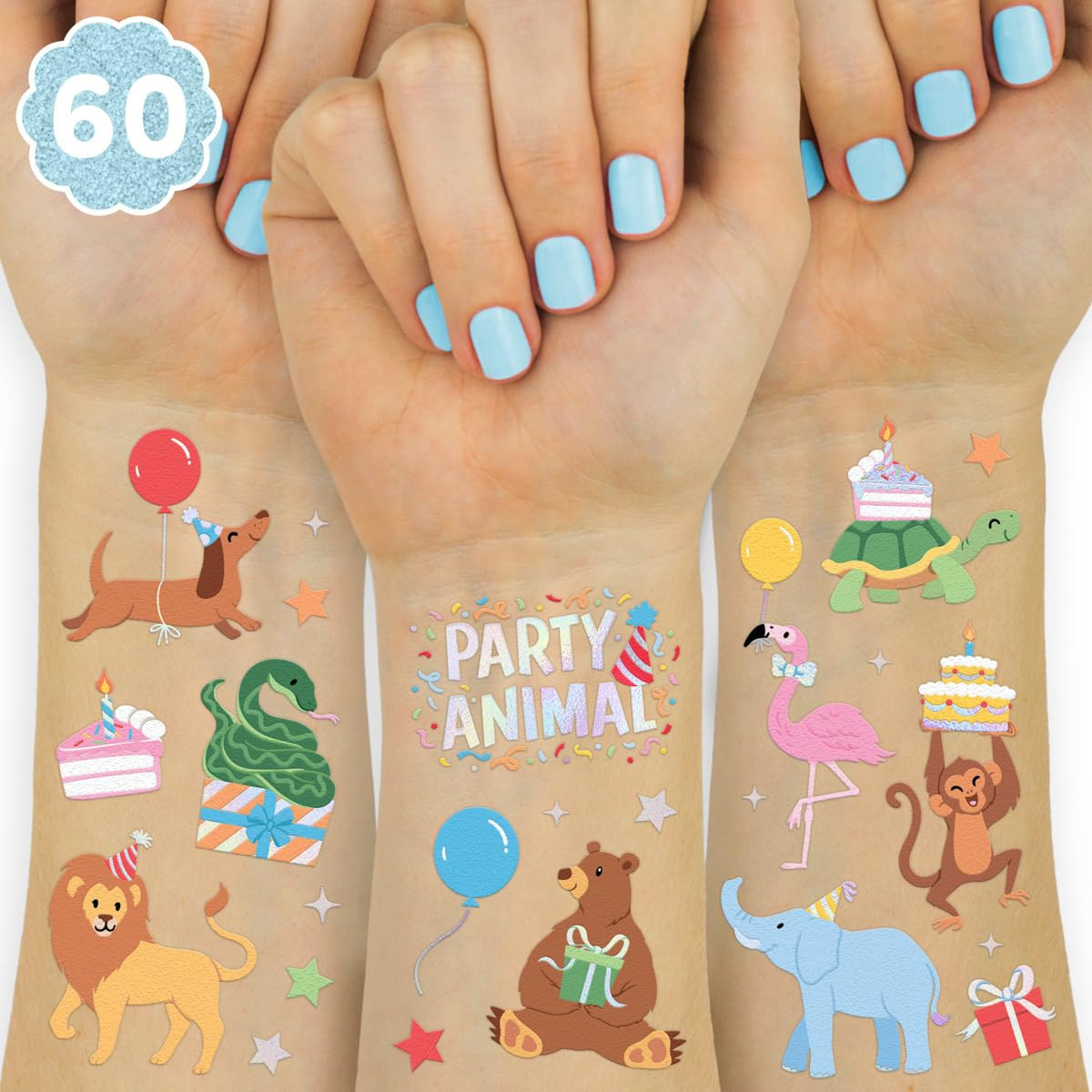 xo, Fetti Party Animal Birthday Party Temporary Tattoos - 60 Foil Styles | Safari Birthday Decora... | Amazon (US)