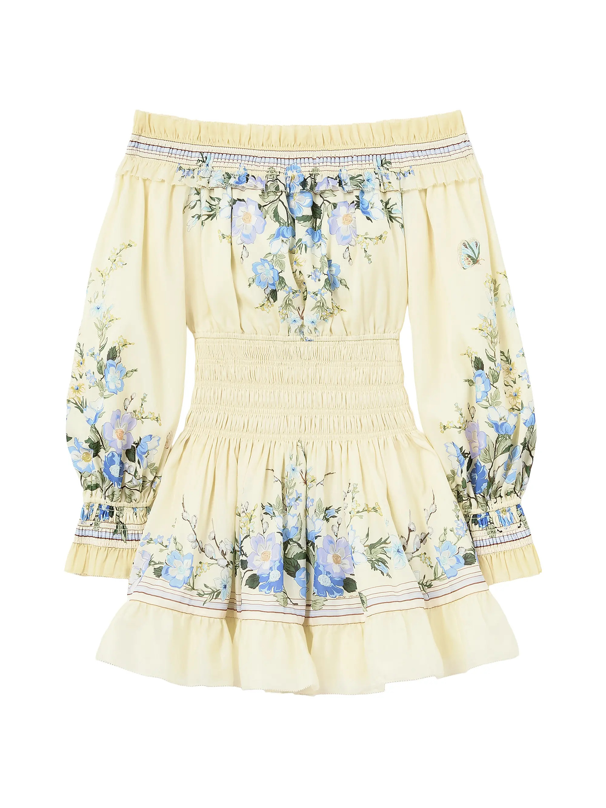 Smocked Floral Cotton-Silk Off-The-Shoulder Minidress | Saks Fifth Avenue