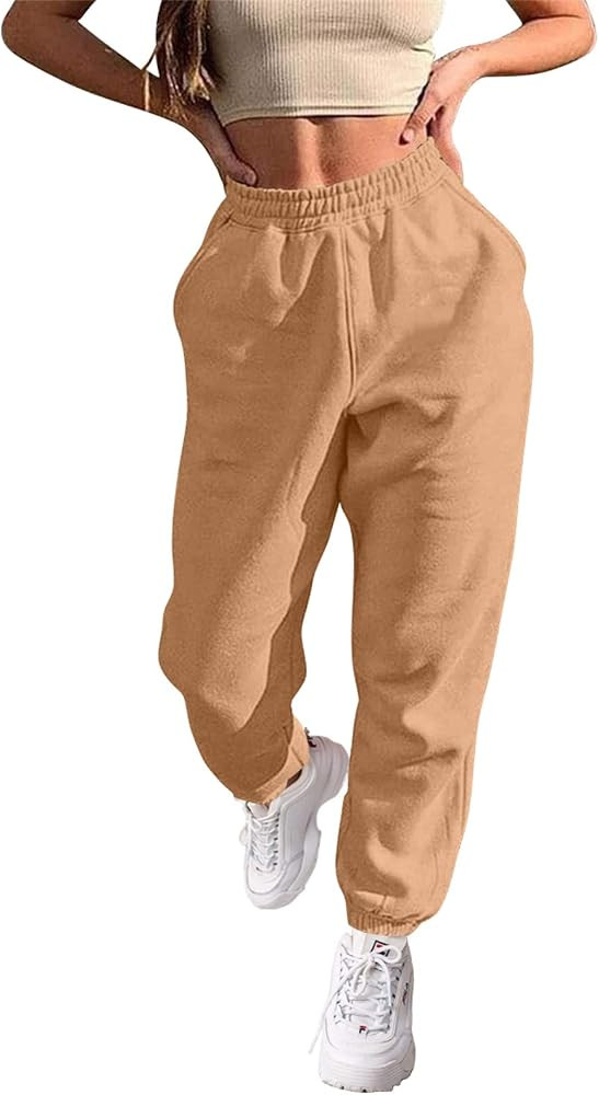 TOB Women's Soft Drawstring Stretchy Casual Jogger Elastic Waist Sweatpants with Pockets | Amazon (US)