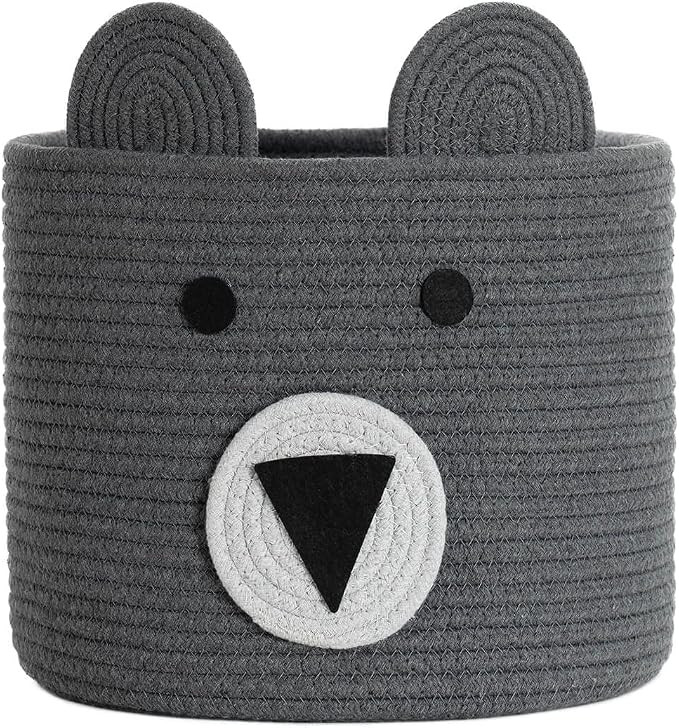 CherryNow Bear Basket, Cotton Rope Basket, Woven Laundry Hamper, Cute Storage Bin in Bedroom, Nur... | Amazon (US)
