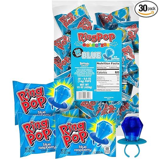 Ring Pop Colorfest Blue Raspberry Easter Candy - 30 Count Bulk Lollipop Pack – Individually Wra... | Amazon (US)
