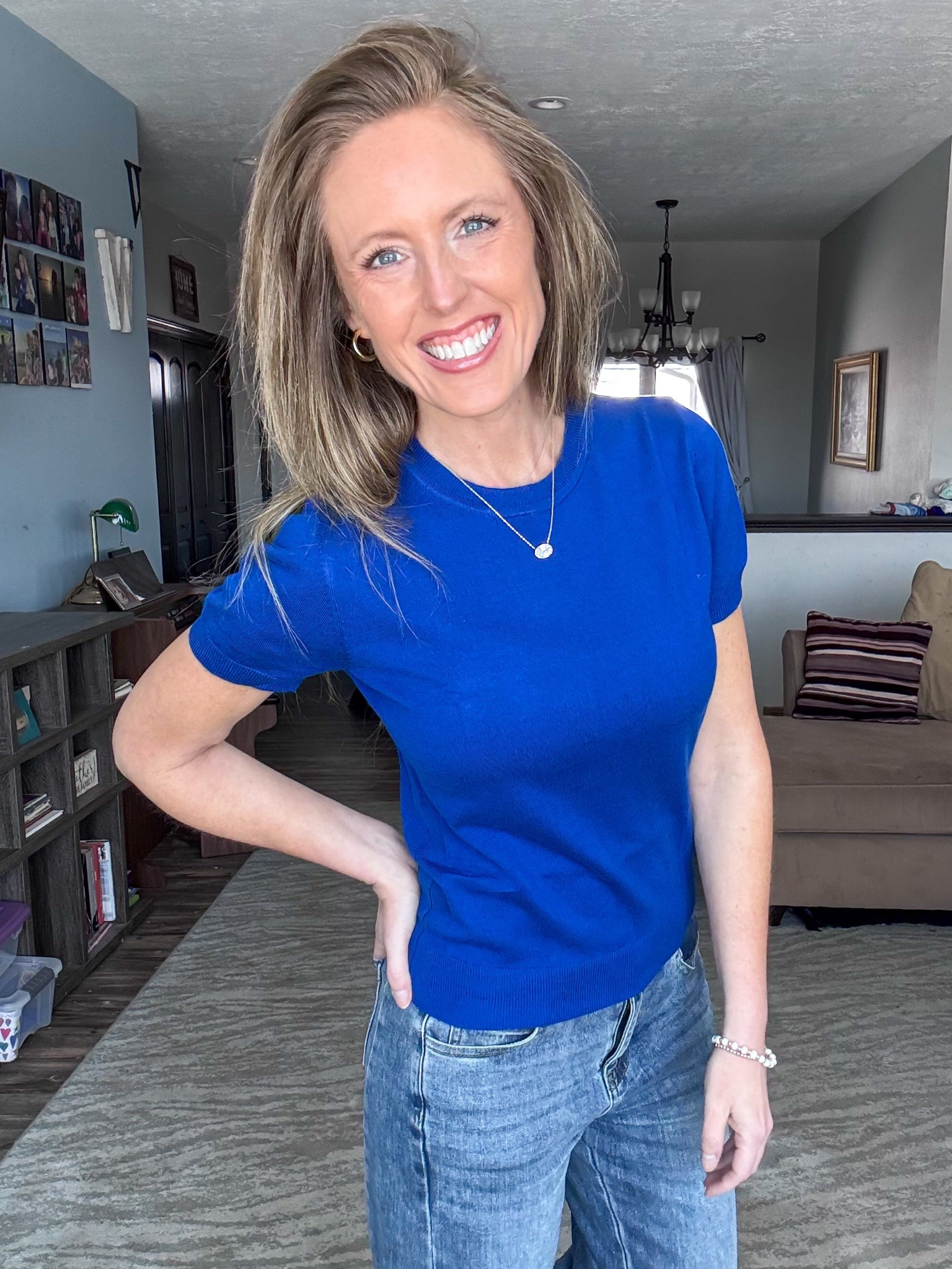 Obsessing over this super soft sapphire blue short sleeved sweater! 💙 So comfy and the color is beautiful! Wearing an xsmall.

As an Amazon Influencer I earn commission on qualifying purchases.

Short sleeved sweater, wool blend sweater, wear to work, office attire outfit inspo, mom style, blue short sleeved topp

#LTKMidsize #LTKWorkwear #LTKOver40