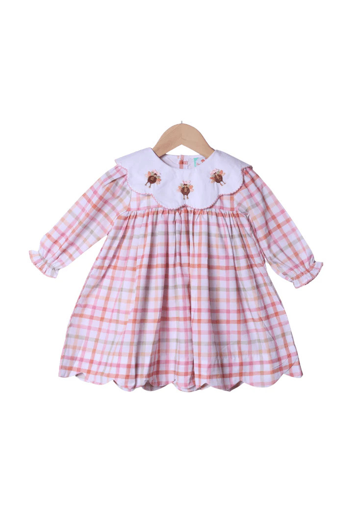 Fall Pink Plaid Turkey Dress | The Smocked Flamingo