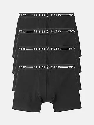 British Boxers Bamboo Trunks, Pack of 4, Black | John Lewis (UK)