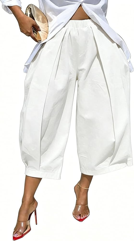 oshoplive Womens High Waisted Wide Leg Cropped Pants Loose Fit Ankle Palazzo Trousers for Women w... | Amazon (US)