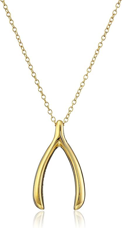 Amazon Collection 18k Yellow Gold Plated Sterling Silver Wishbone Pendant Necklace | Amazon (US)