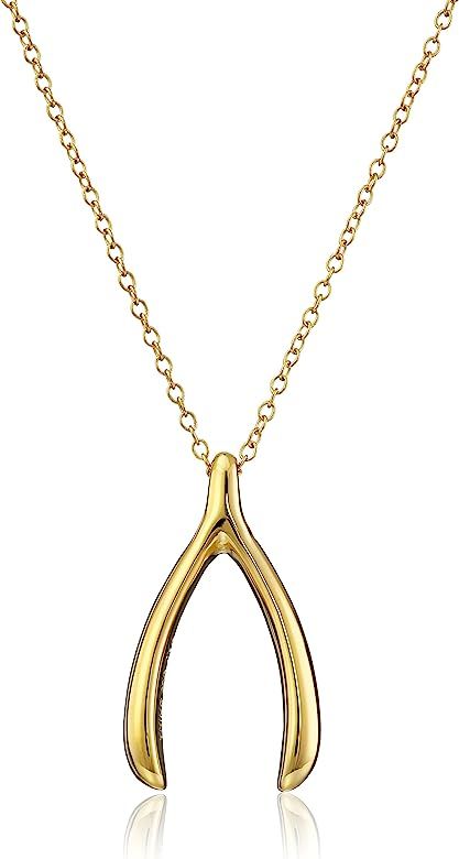 Amazon Collection 18k Yellow Gold Plated Sterling Silver Wishbone Pendant Necklace | Amazon (US)