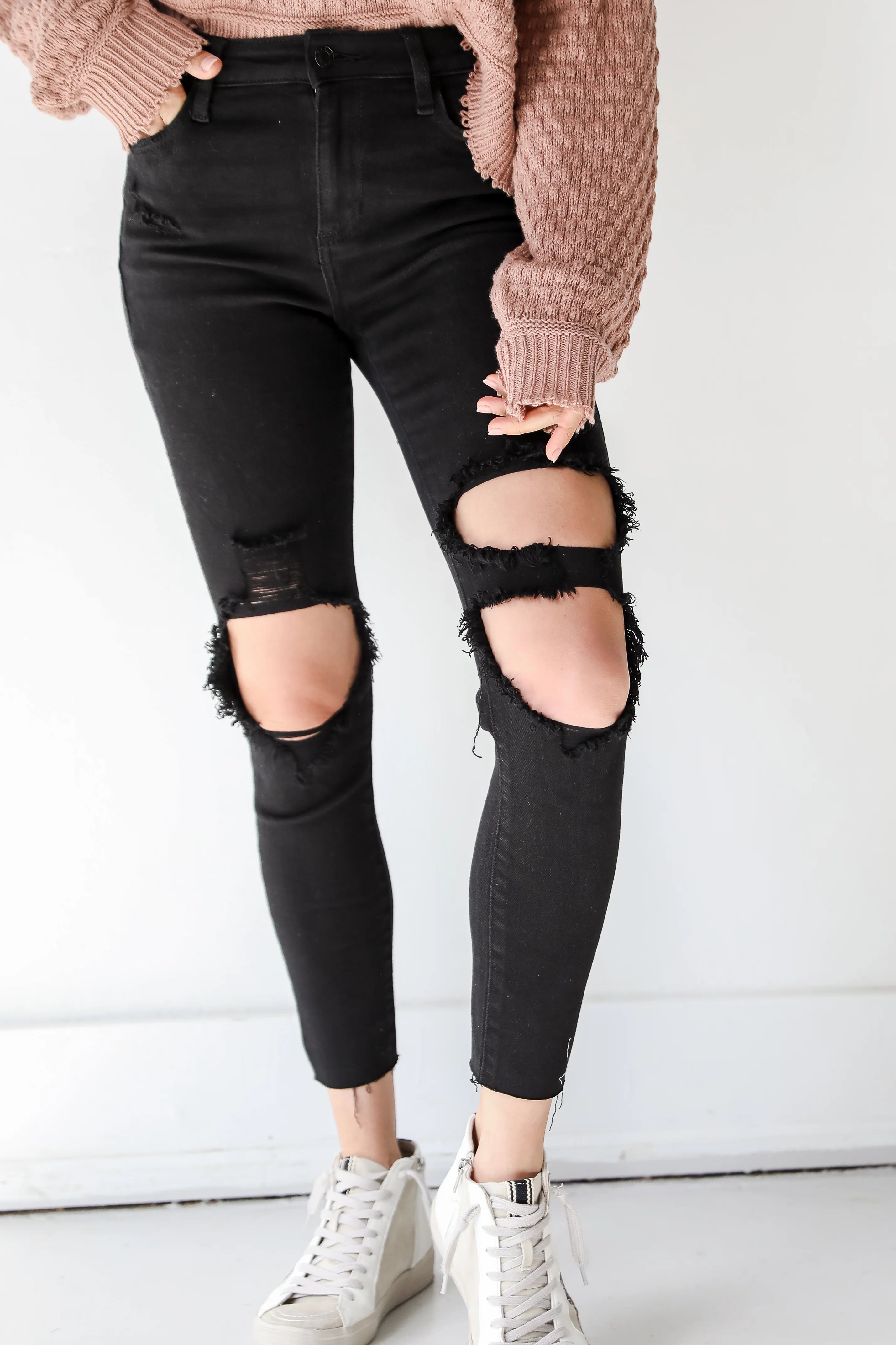 Practice Makes Perfect Black Distressed Skinny Jeans | Dress Up