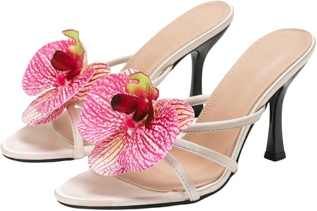 GORGLITTER Women's Flower Kitten Heels Sandals Dressy Pointed Toe Flats | Amazon (US)