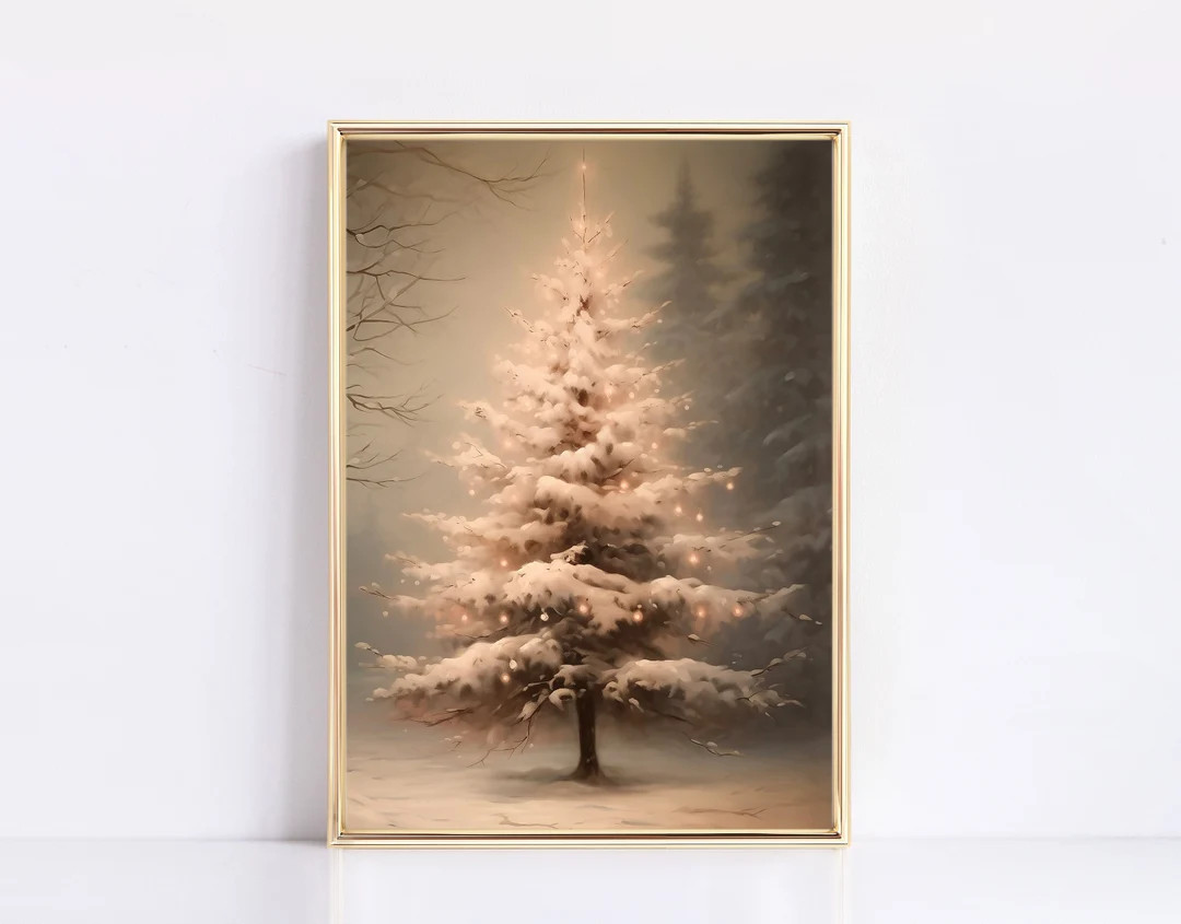 Pink Christmas Tree Print Christmas Neutral Vintage Digital Fine Art Modern Vintage Vintage Chris... | Etsy (US)
