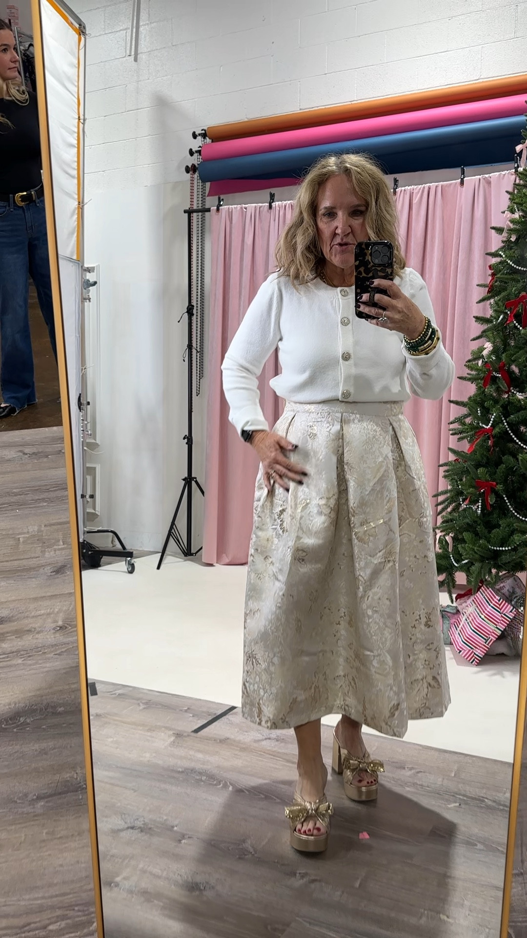 A beautiful holiday winter outfit for holiday parties and winter weddings. 
15% off code NANETTE15 at Avara 
20% off code NANETTE20 at Allie+Bess jewelry 
Size med in sweater
Size large in skirt 


#LTKMidsize #LTKOver40 #LTKHoliday