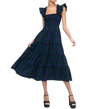 Women Sleeveless Plaid Print Maxi Dress Ruffled A-Line Party Dresses Vintage Summer Sundresses Be... | Amazon (US)