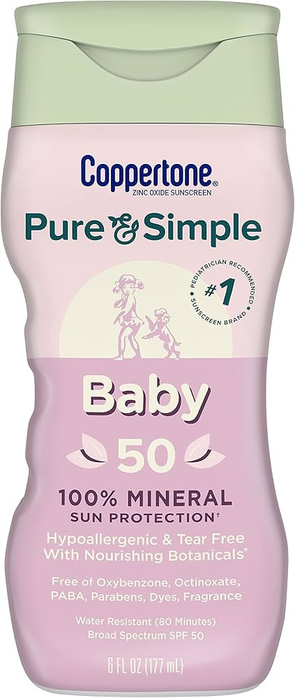 Coppertone Pure and Simple Baby Sunscreen SPF 50 Lotion, Zinc Oxide Mineral Sunscreen for Babies,... | Amazon (US)
