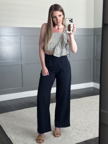 Brunch Outfit — Date Night Outfit 

One Shoulder Top size small 
Pants size 2 long 
Shoes TTS size 10 

#womensfashion #summeroutfit 

#LTKSeasonal #LTKstyletip #LTKFind