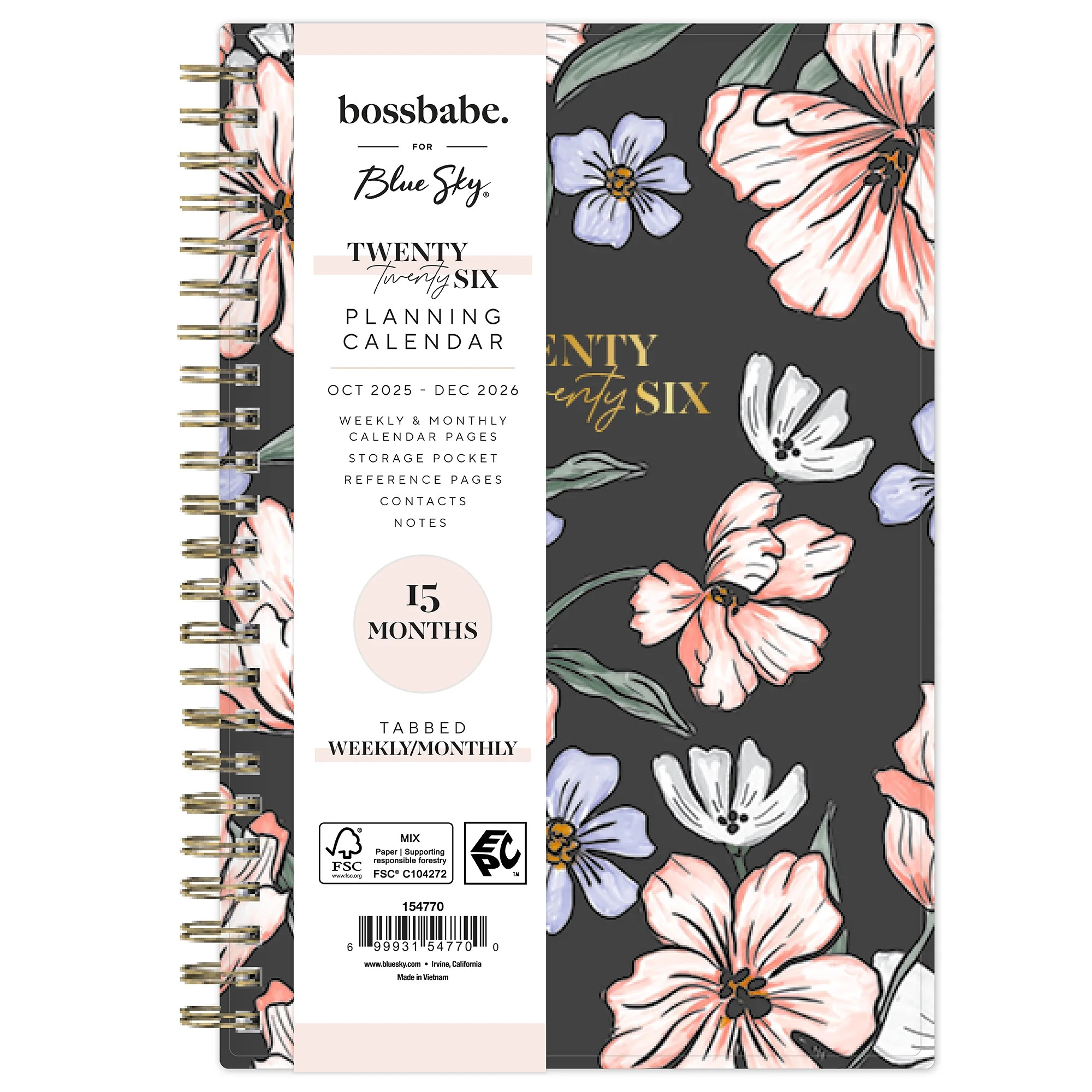 Bossbabe for Blue Sky Monthly Weekly Medium Planner (5" x 8") Maria Dark 15-Month October 2025 - ... | Walmart (US)