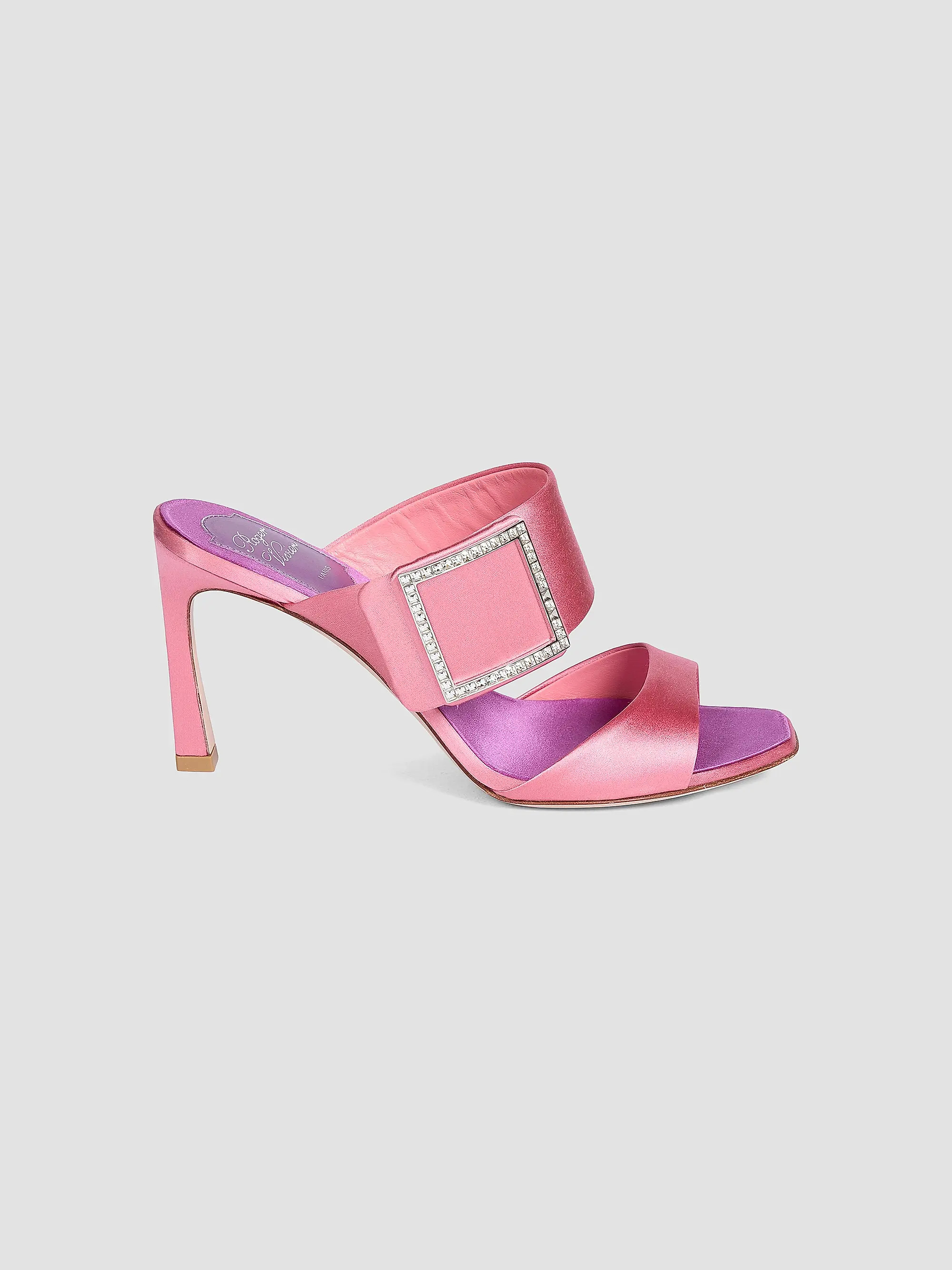 Roger Vivier Trompette 85MM Strass Crystal Buckle Satin Mules | Saks Fifth Avenue | Saks Fifth Avenue