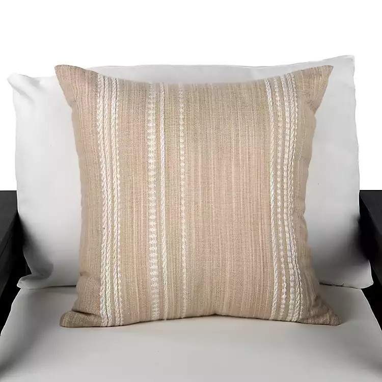 New! Distressed Taupe Woven Stripe Outdoor Pillow | Kirklands