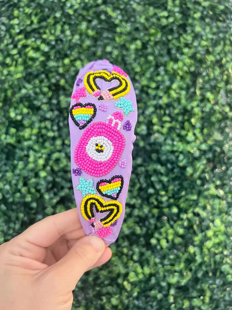 Purple Heart Pencils, Glue and Stars Hand Beaded Headband Teacher & School Themed Headband - Etsy | Etsy (US)