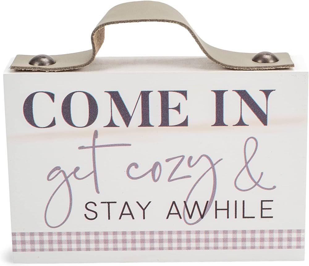 P. Graham Dunn Come in Get Cozy Grey Plaid 5 x 3.5 Pine Wood Tabletop Word Block Sign | Amazon (US)