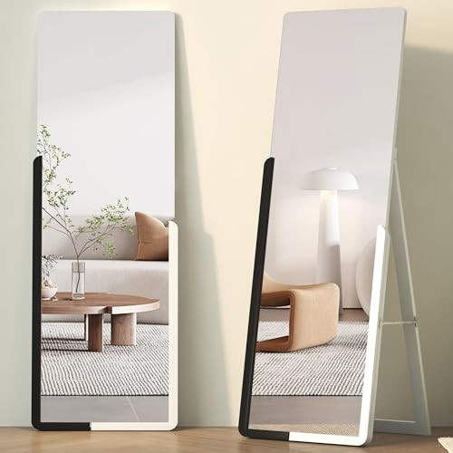 Vlsrka Full Length Floor Mirror, 63"x20" Standing Mirror, Full Body Mirror, Stand Up Mirror for Bedroom, Simple Modern Large Full Size Mirror with Half Wood Frame, Black White | Amazon (US)