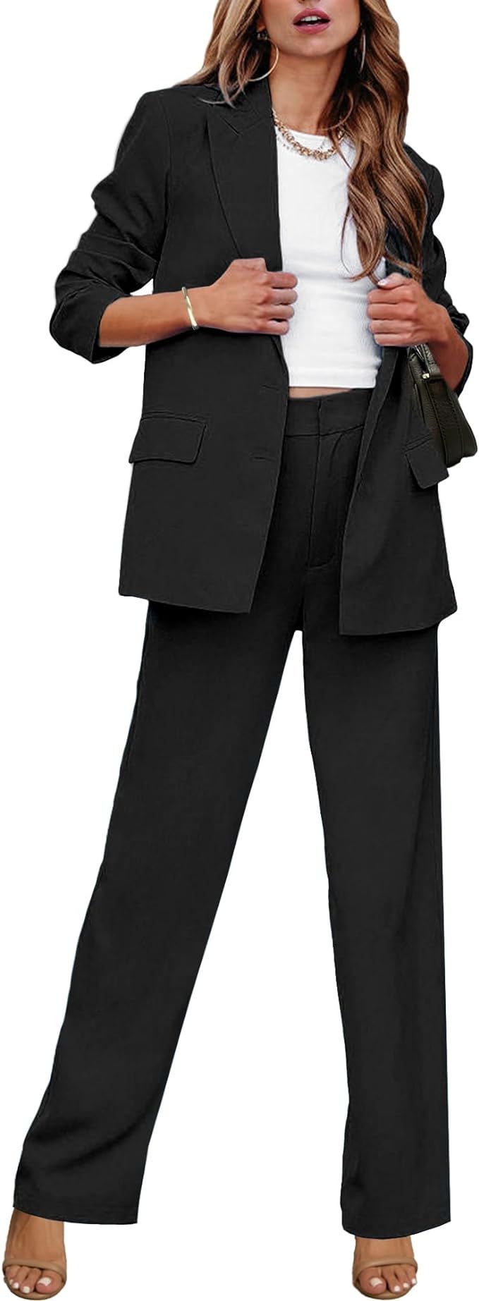 luvamia 2 Piece Outfits for Women Dressy Blazer Jackets High Waisted Straight Leg Pants Suits Set... | Amazon (US)