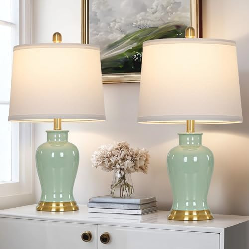 Green Ceramic Lamps Set of 2, 23" Modern Table Lamps for Living Room, Classic Bedside Lamp with G... | Amazon (US)