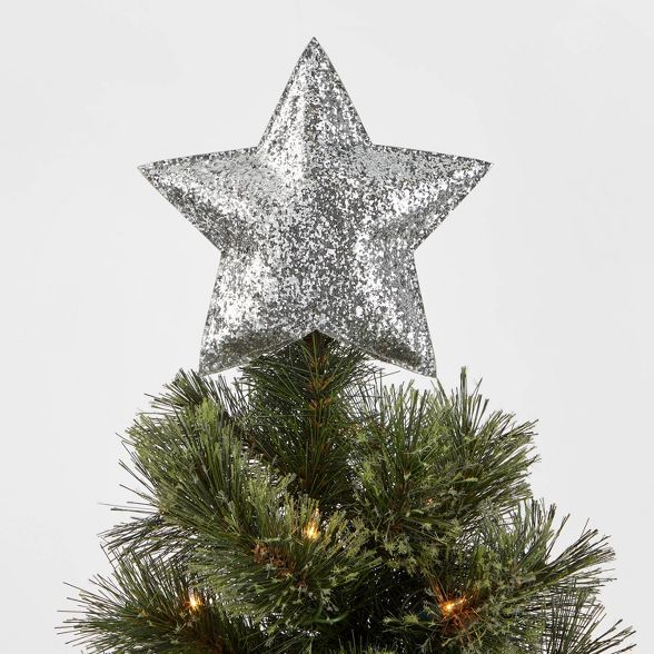 7.5in Unlit Glitter Fabric Star Tree Topper Silver - Wondershop™ | Target