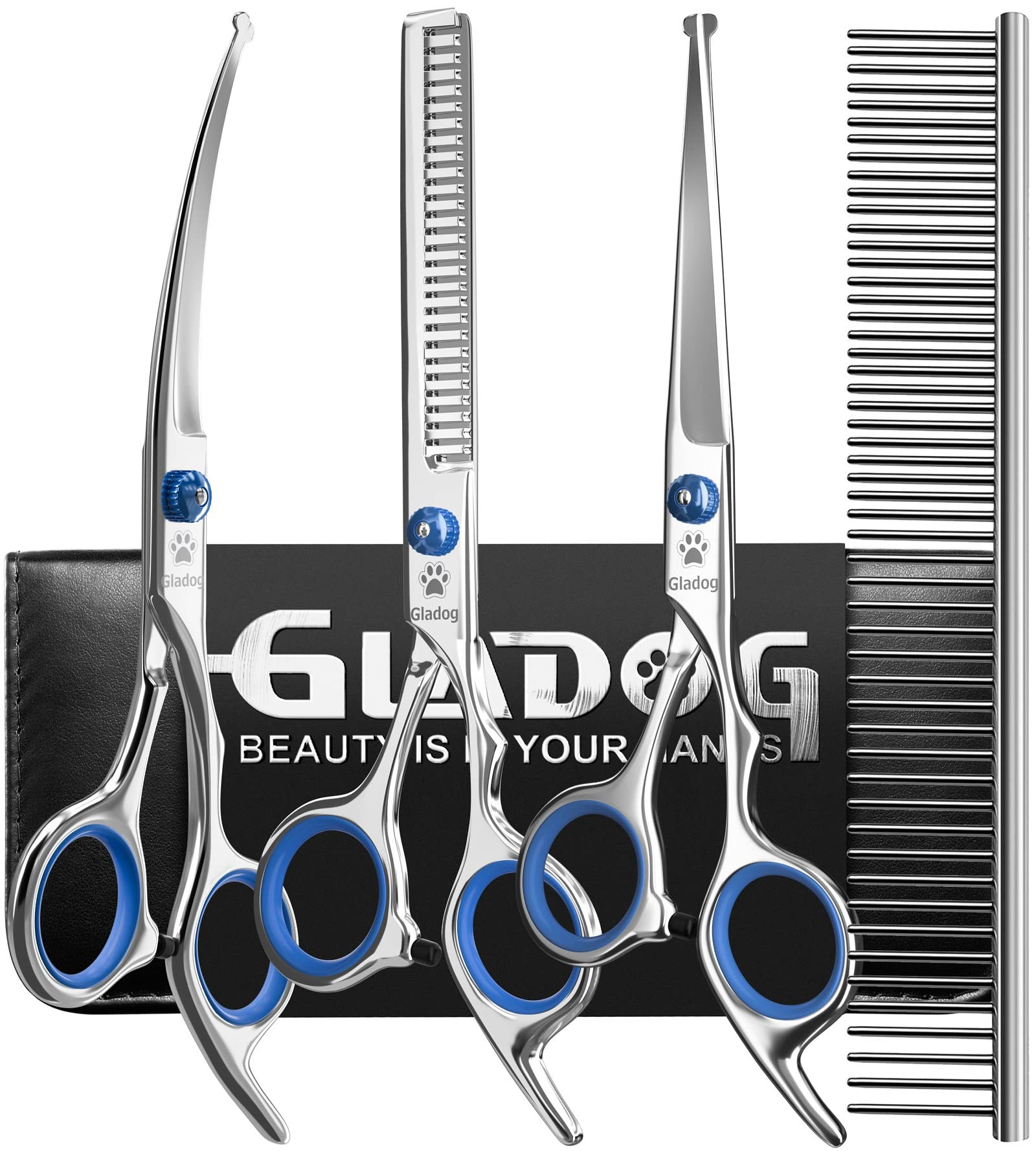 GLADOG Professional 5 in 1 Dog Grooming Scissors Set with Safety Round Tips, Sharp and Heavy-duty... | Amazon (US)