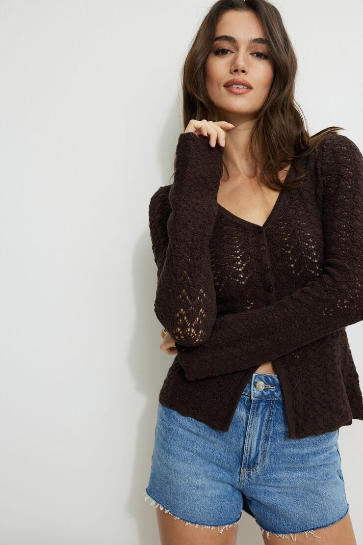 Crocheted V Neck Cardigan | Dynamite Clothing
