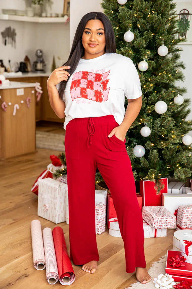 Merry Repeat Pink and Red On White Graphic Tee | Pink Lily