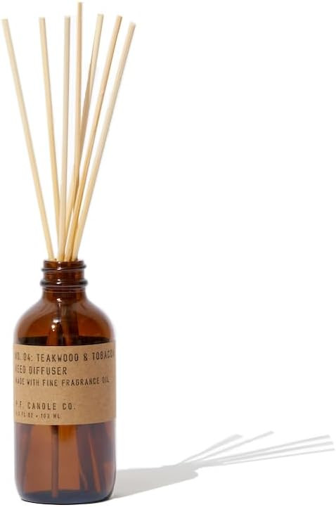 P.F. Candle Co. Teakwood & Tobacco Classic Scented Rattan Reed Diffuser (3.5 fl oz) Amber Glass J... | Amazon (US)