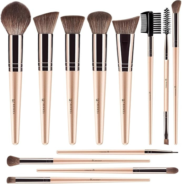 Amazon.com: BEAKEY 12pcs Vegan Makeup Brush Set Soft high-density Taklon fibers,durable birch han... | Amazon (US)
